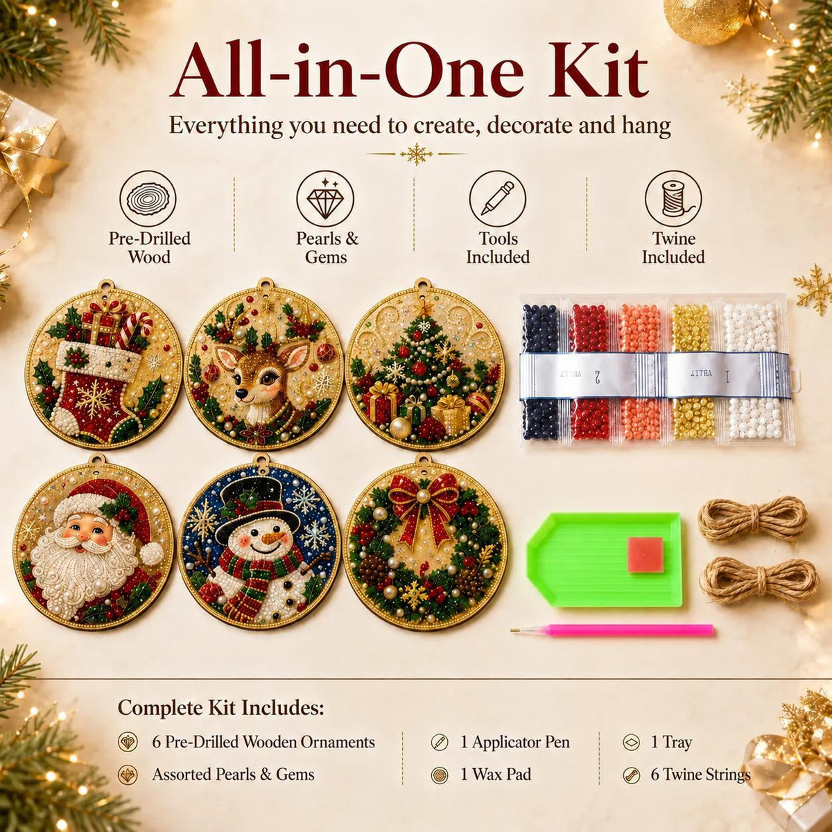 🎁6Pcs Christmas DIY Diamond Painting Ornaments Kit