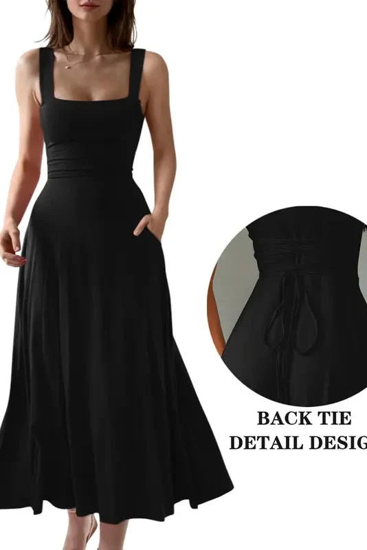Women's Sleeveless Square Neck A-Line Maxi Dress