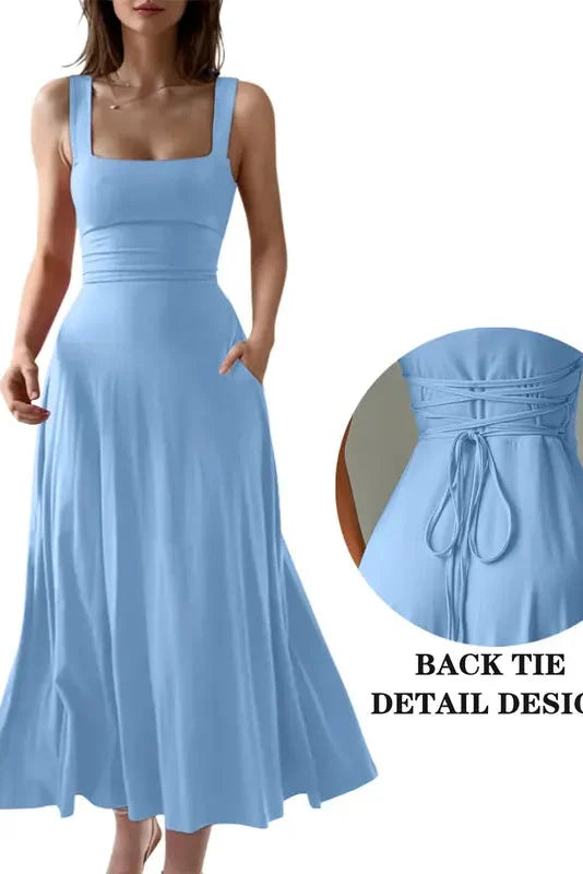 Women's Sleeveless Square Neck A-Line Maxi Dress