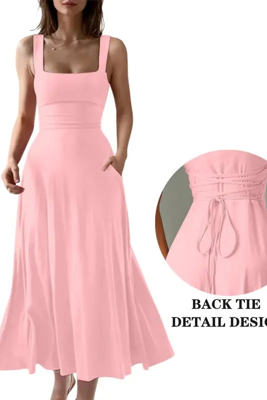 Women's Sleeveless Square Neck A-Line Maxi Dress