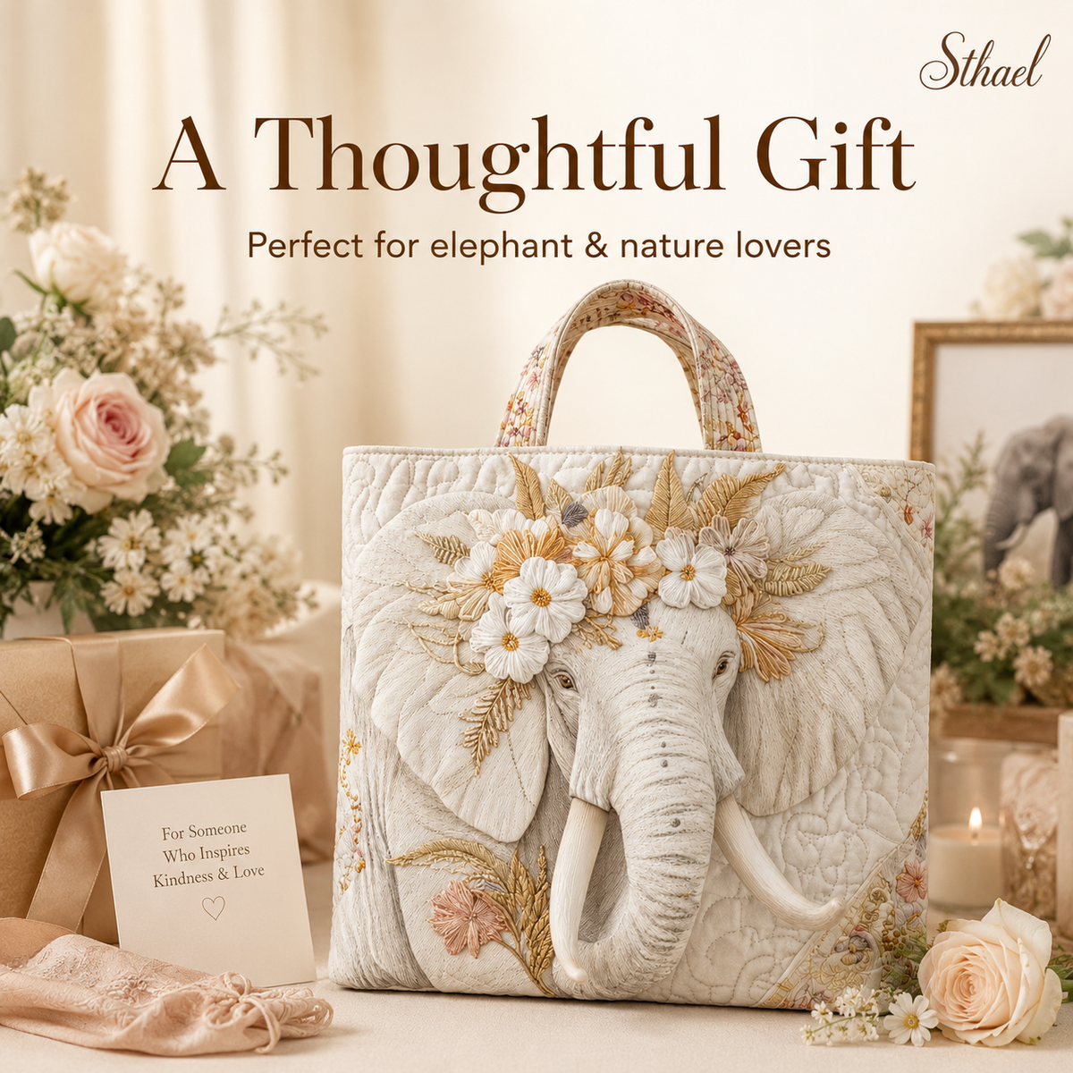 Elephant Quilted Tote Bag